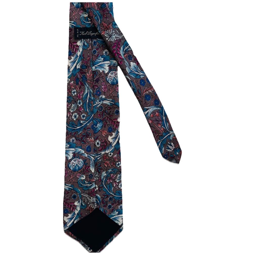 Karl Lagerfeld Mens Mocha Floral Silk Neck Tie Italy Vintage 3.75 x 57 Designer